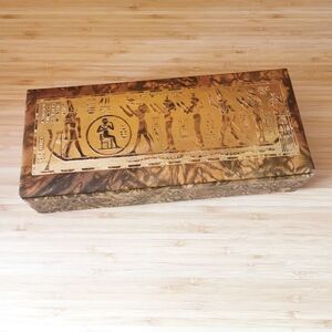 Vintage Egyptian Trinket Box Gold Hieroglyphic Lid